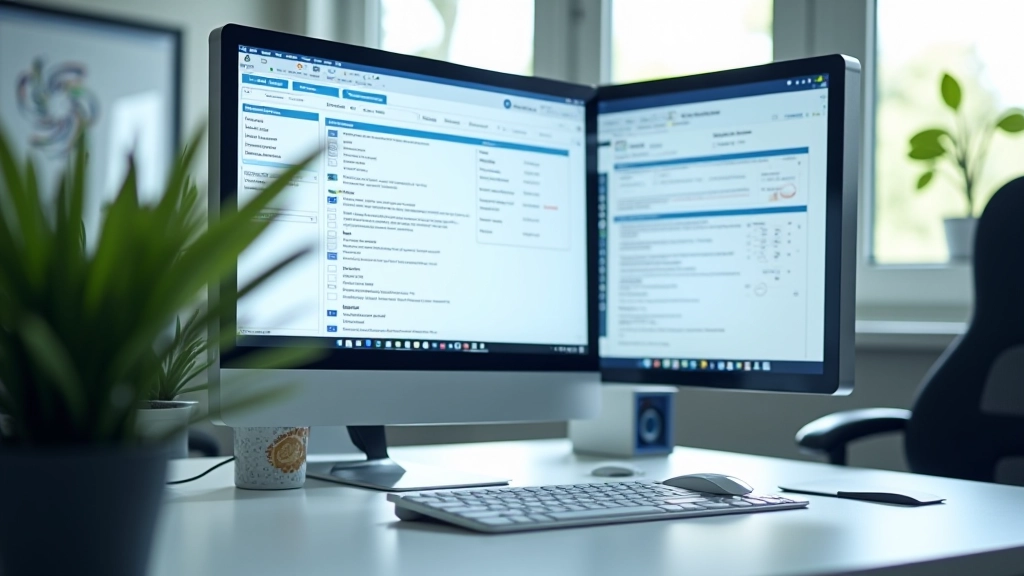 Modern computer workstation setup with accounting software displayed on monitor