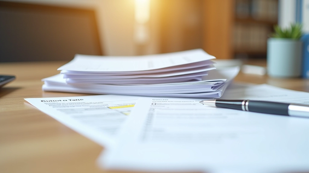 Stack of CRA tax forms and compliance documents organized with checklist and audit pen
